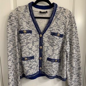 St. John Black and Cream Knit Cardigan